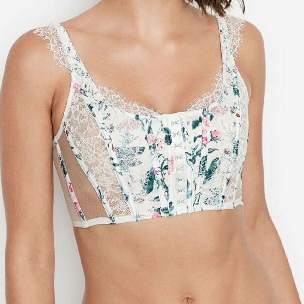 Victoria’s Secret Le Fleur Floral Unlined Corset L - NWT- Coconut White